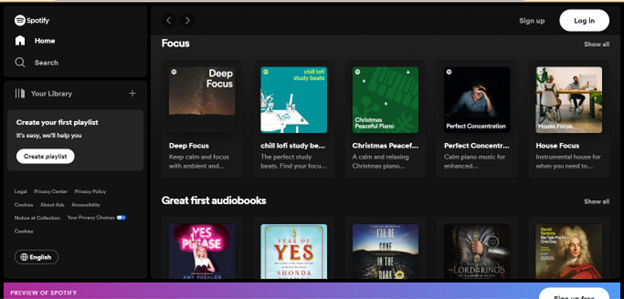Screenshot from the Spotify website.